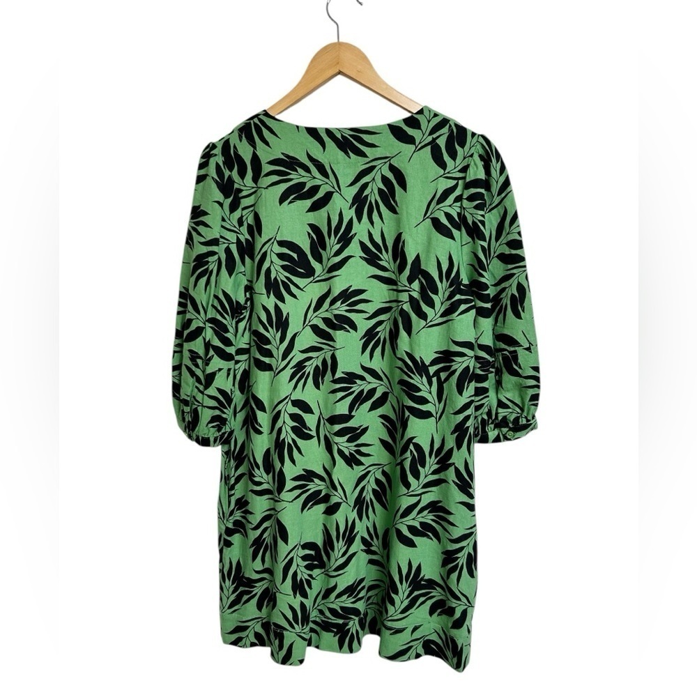 Who What Wear Linen Blend Green and Black Leaf Print Dress with Pockets M - Picture 6 of 10